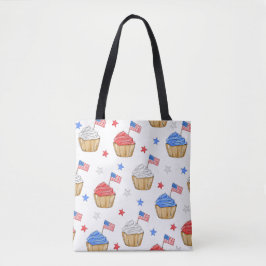 Bolsa Tote Cupcakes de bandeira Patriótica Azul Branco Vermel