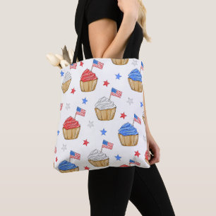 Bolsa Tote Cupcakes de bandeira Patriótica Azul Branco Vermel