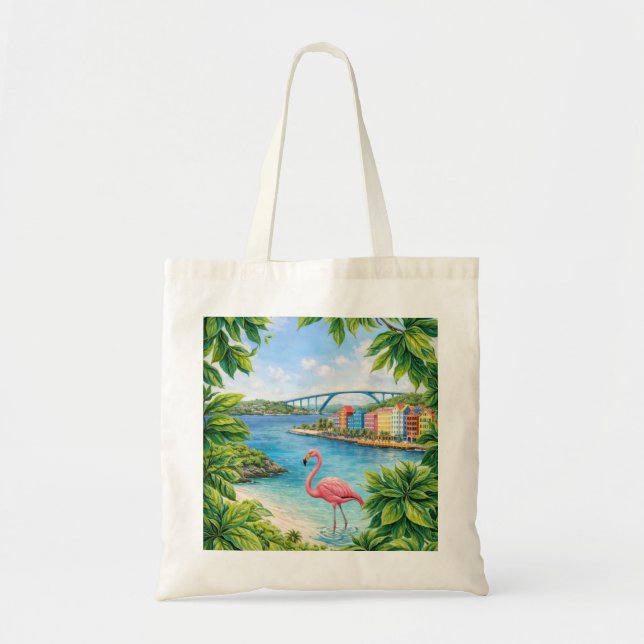 Bolsa Tote Curaçao Flamingo Praia Tropical (Frente)
