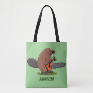 Bolsa Tote Curioso castor com humor de desenho animado de mot