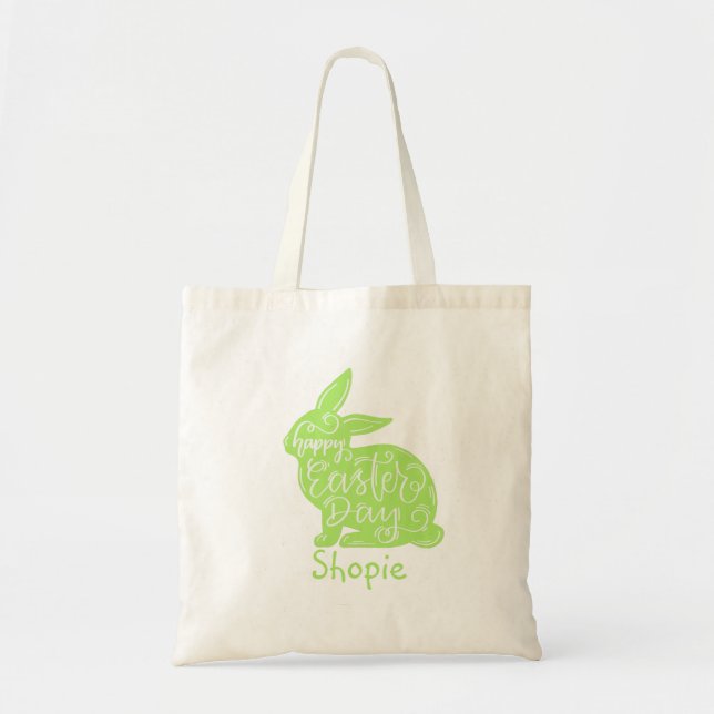 Bolsa Tote Curioso Páscoa Infantil Nome Verde (Frente)