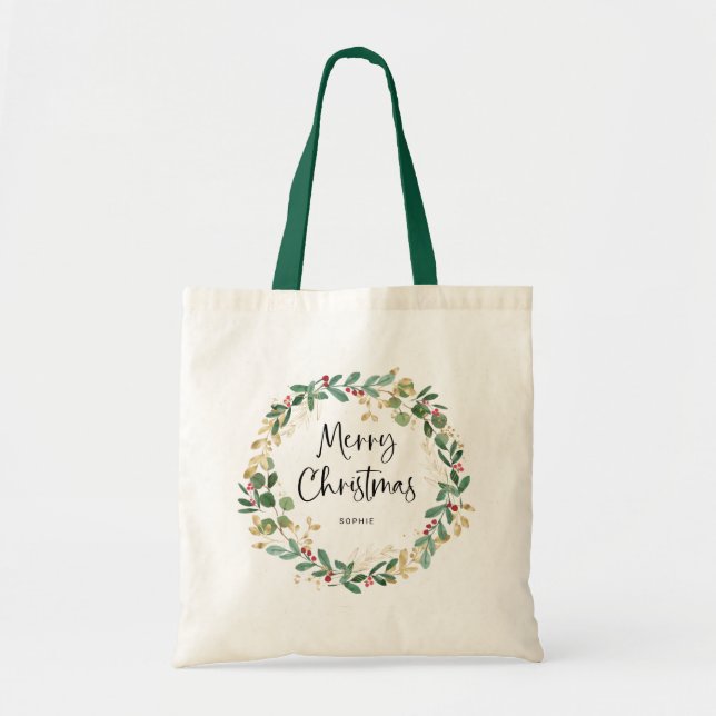 Bolsa Tote Curto e Script Modernos | Feliz Natal (Frente)