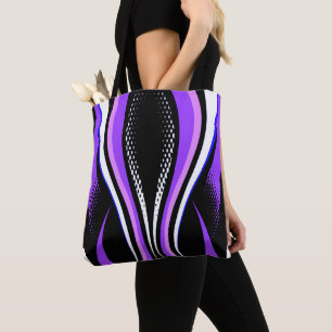 Bolsa Tote Curva abstrato púrpura branca e preta