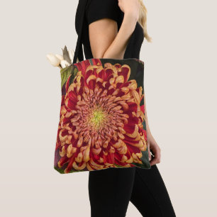 Bolsa Tote Curva Vermelha e Amarela Chrysanthemum Floral