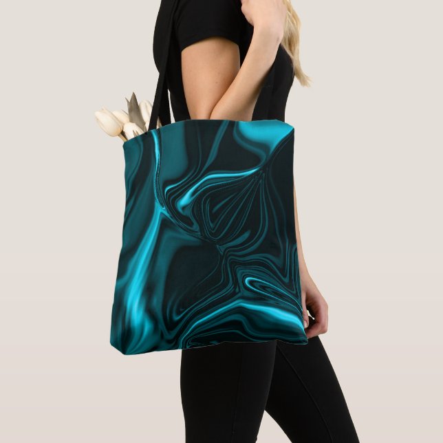 Bolsa Tote Curvas em turquesa azul, céu profundo ou ciano (Close Up)