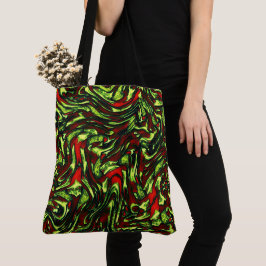 Bolsa Tote Curvas rústicas verde-amareladas e vermelhas vivas