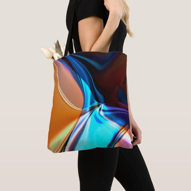 Bolsa Tote Curvas torcidas em laranja azul e acrílico, com al (Close Up)