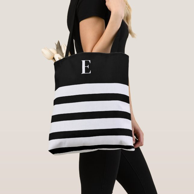 Bolsa Tote Custom Black & White Monogram  (Close Up)
