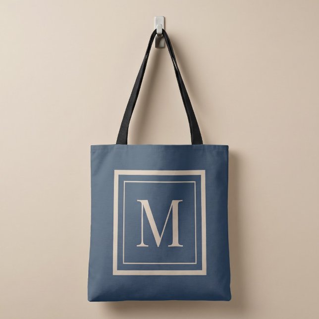 Bolsa Tote Custom Blue & Vanilla Framed Monogram (Criador carregado)