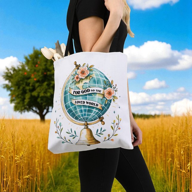 Bolsa Tote Custom Christian For God So Loved the World (Criador carregado)