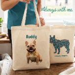 Bolsa Tote Custom French Bulldog Photo I Love My Frenchie<br><div class="desc">Carry your furry best friend everywhere you go with this charming custom French Bulldog photo design. The front features a beautiful teal Frenchie silhouette decorated with pastel pink typography, while the back displays your own dog's personalized picture and name. To achieve the clean look in our sample, simply click the...</div>