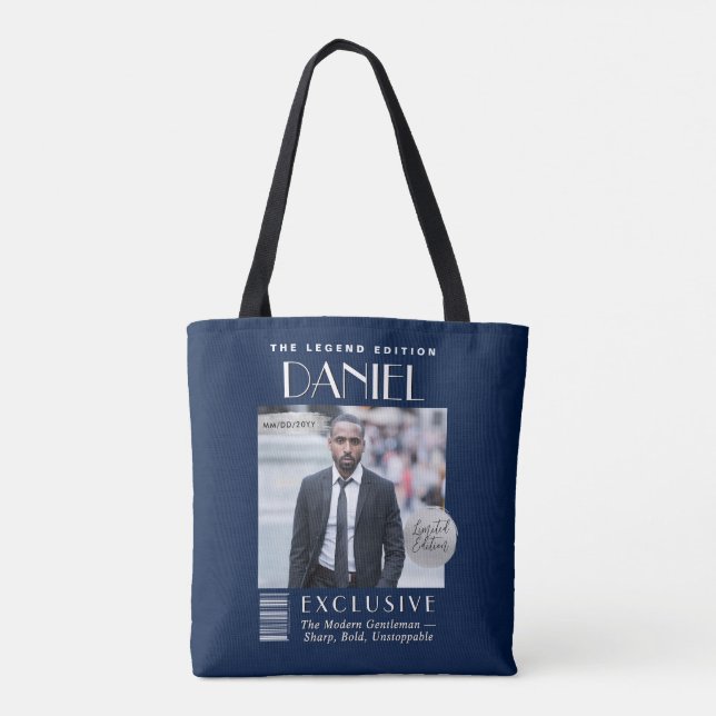 Bolsa Tote Custom Magazine Cover Bag, Modern Fashion Mens (Verso)