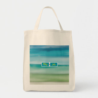 Bolsa Tote Custom Name Abstract Watercolor Ocean Horizon Art