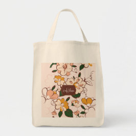 Bolsa Tote Custom Name Cream Floral Retro Bloom Botanical