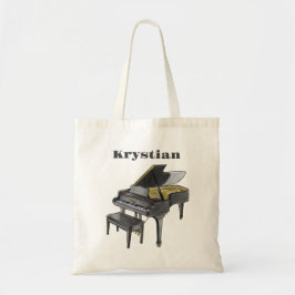 Bolsa Tote Custom Name Elegant Watercolor Grand Piano Lesson