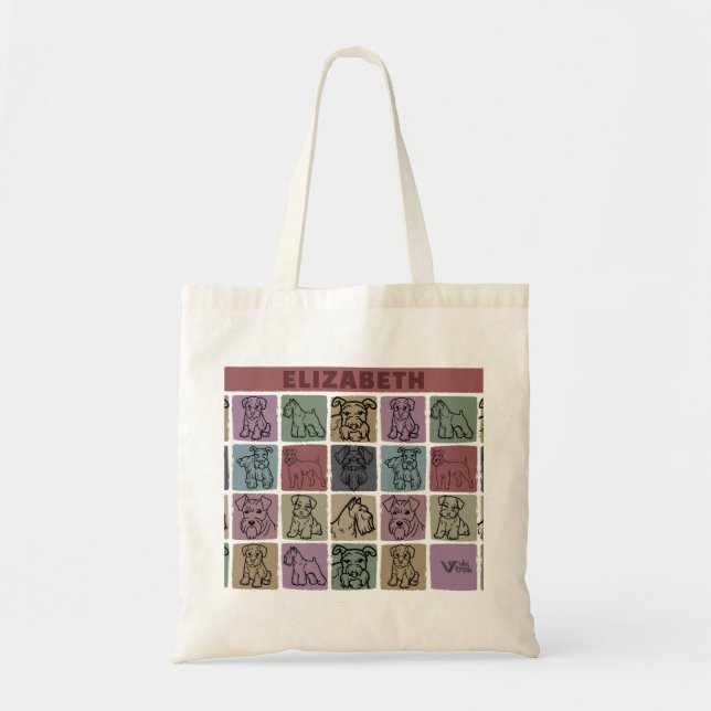 Bolsa Tote Custom Name Miniature Schnauzer Retro Art Gift (Frente)