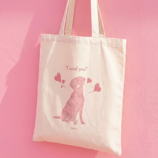 Bolsa Tote Custom Name Pastel Pink Labrador Valentine (Criador carregado)