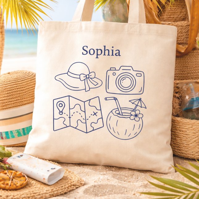 Bolsa Tote Custom Name Summer Vacation Canvas Bag (Criador carregado)
