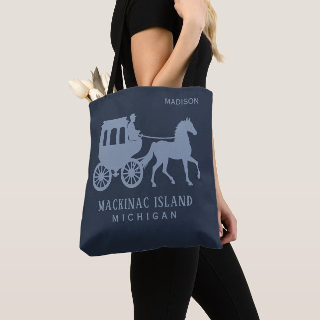 Bolsa Tote Custom Name & Text Mackinac Island (Close Up)