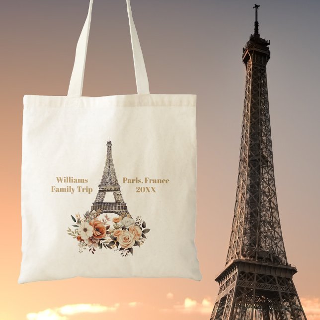 Bolsa Tote Custom Paris Trip Eiffel Tower Floral (Criador carregado)