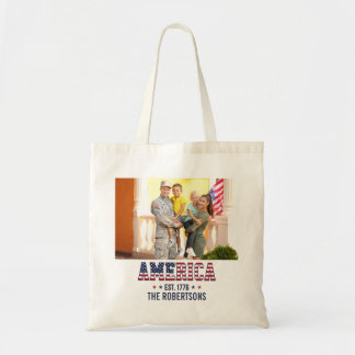 Bolsa Tote Custom Photo and Text America Est 1776 Patriotic 