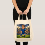 Bolsa Tote Custom Photo-Face Soccer/Football Star Caricature<br><div class="desc">Two Designs in One: The Ultimate Personalized Soccer Fan Tote Bag! Double the style and double the spirit with our customizable soccer caricature tote bag. This versatile bag is a game-changer, featuring two distinct designs to match your mood. On one side, you’ll find a vibrant, high-energy soccer caricature of a...</div>