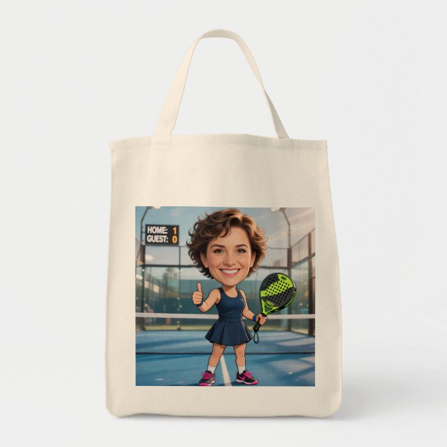 Bolsa Tote Custom Photo Head Padel/Pickleball Player Caricatu (Frente)