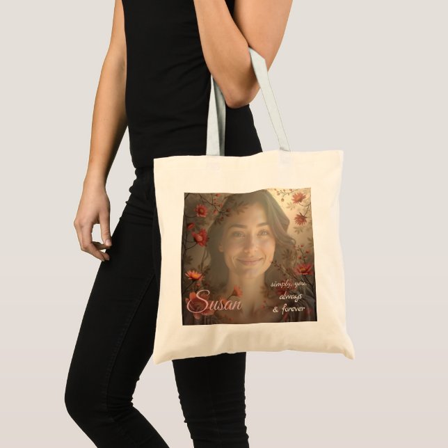 Bolsa Tote Custom Portrait for Her – Personalized Photo Gift (Frente (produto))