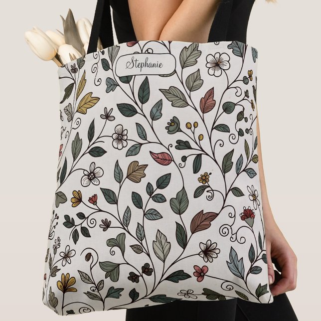 Bolsa Tote Custom Stylish Whimsical Botanical Vine Carryall  (Criador carregado)
