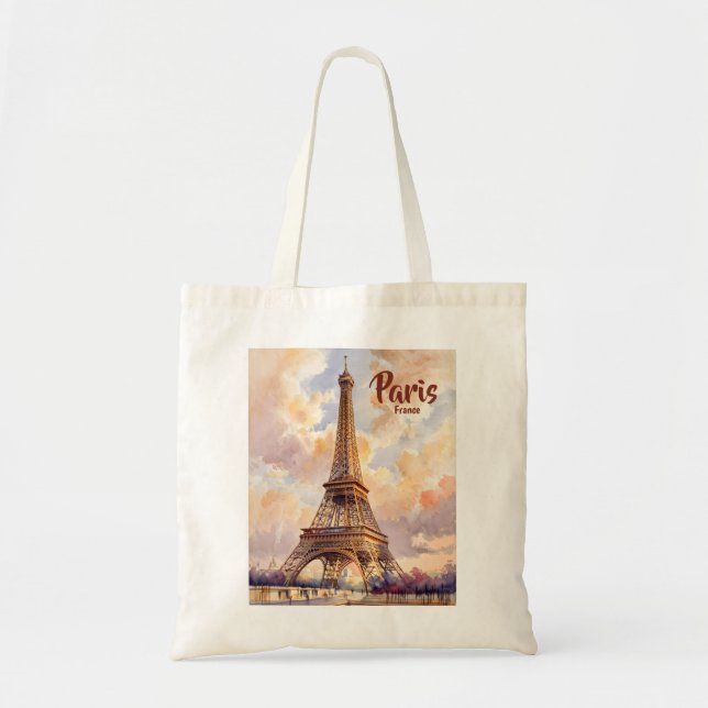 Bolsa Tote Custom Test Paris Eiffel Tower France Watercolor (Frente)