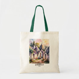 Bolsa Tote Custom Text Alberobello Italy Trulli Watercolor