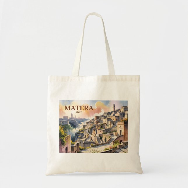 Bolsa Tote  Custom Text Matera Italy Travel Sassi di Matera (Frente)