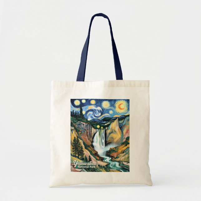Bolsa Tote Custom Yellowstone Lower Falls Van Gogh Colorful (Frente)