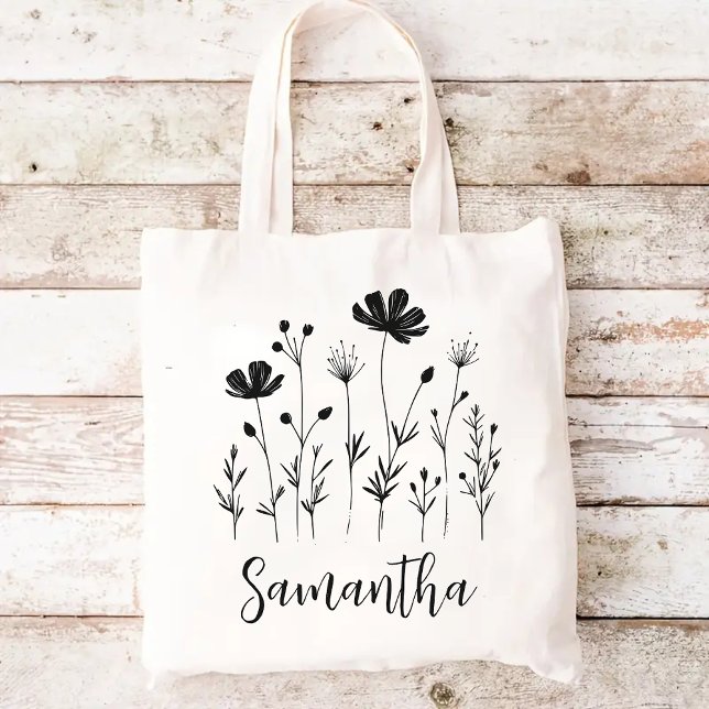 Bolsa Tote Customizable Floral Basic Tote Bag, Lady Boss Tote (bridesmaid gift, bridal shower gift, baby shower gift, gift for mom or her, student & teacher bag)