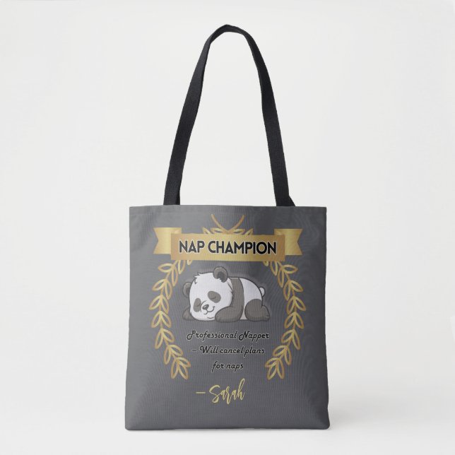 Bolsa Tote Customizable Funny Panda Nap Champion (Frente)
