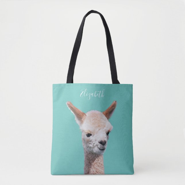 Bolsa Tote Cute Alpaca, Personalize o nome (Frente)