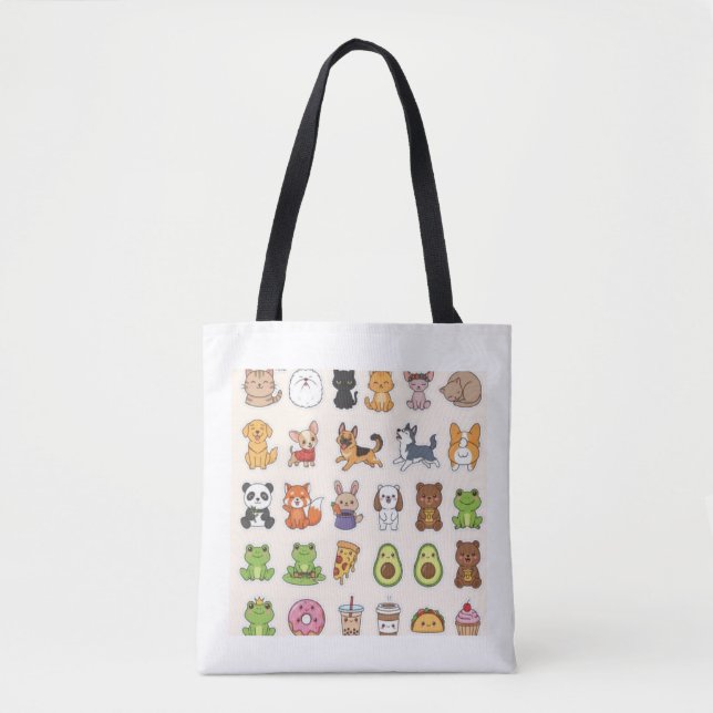 Bolsa Tote Cute Animal & Food Sticker Sheet – Kawaii Cats, Do (Frente)