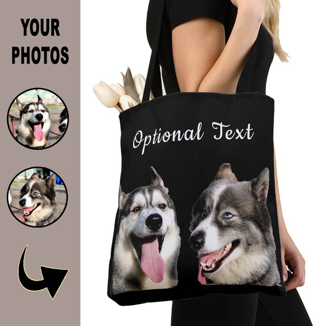 Bolsa Tote Cute Black Modern Photo Puppy Dog Lover Mom  (Criador carregado)