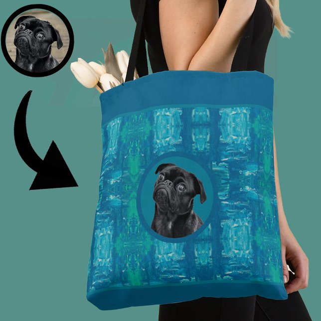 Bolsa Tote Cute Black Pug Face Charm | Unique Custom Dog Love (Criador carregado)