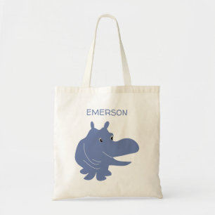 Bolsa Tote Cute Blue Hippo Hippopotamus Personalizado