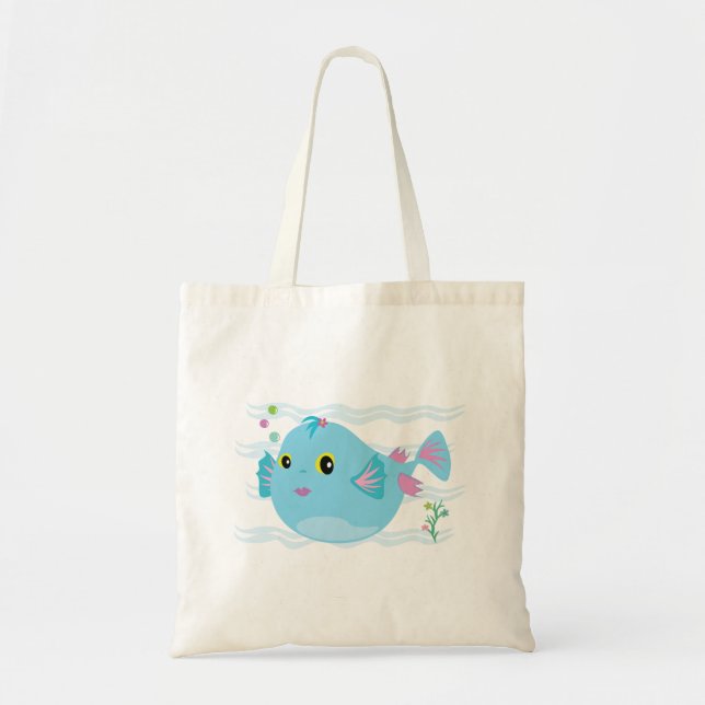 Bolsa Tote Cute Blue Tropical Fish Pink Fins (Frente)