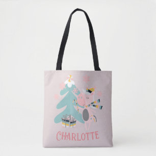 Bolsa Tote Cute Boho Christmas Unicorn com nome a rosa