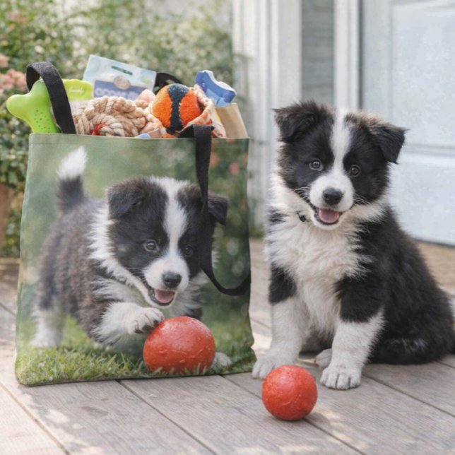 Bolsa Tote Cute Border Collie Dog Lover  (Adorable Border Collie tote with red‑ball design stylish, durable, and pet‑lover approved)