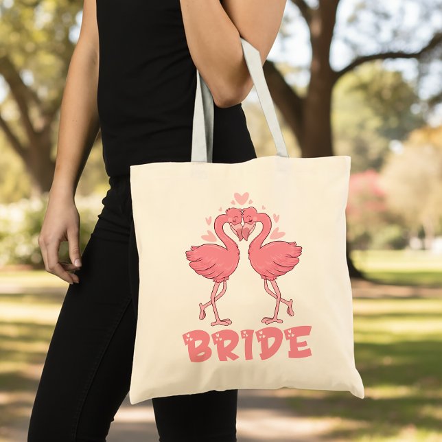Bolsa Tote Cute Bride Pink Flamingo Wedding Tropical Beach  (Criador carregado)