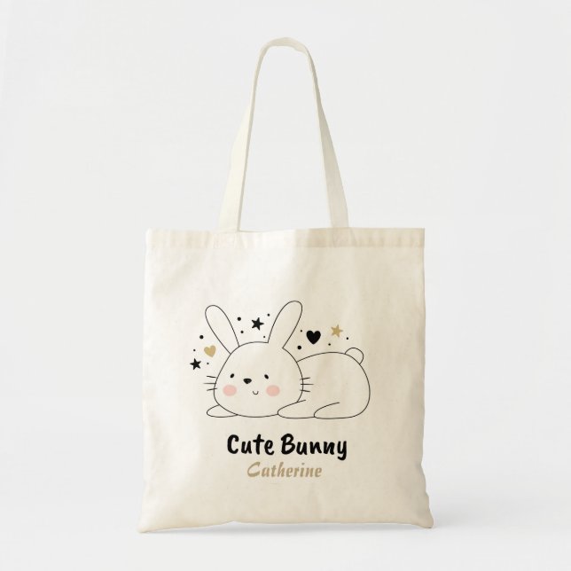 Bolsa Tote Cute Bunny Rabbit Copia Nome Personalizado (Frente)