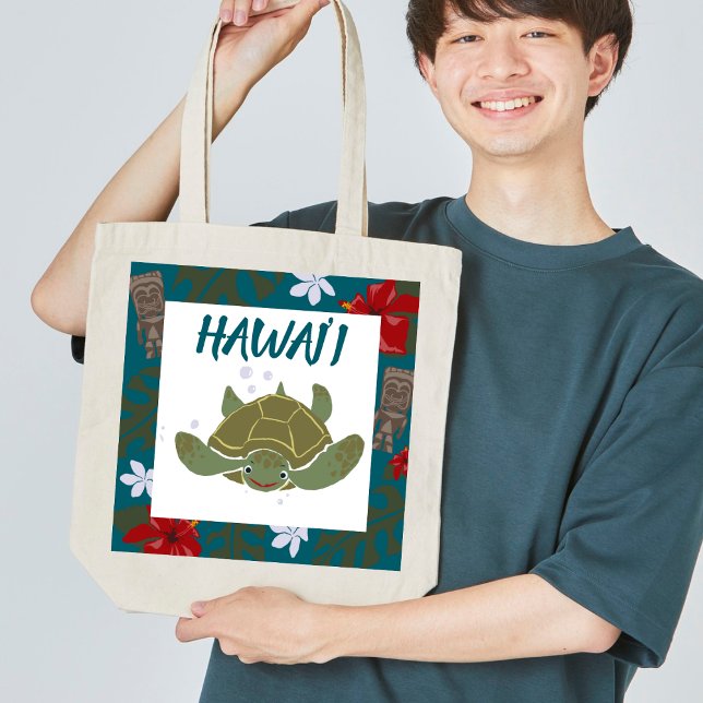 Bolsa Tote Cute Cartoon Hawaii Sea Turtle Tropical Tote Bag (Criador carregado)