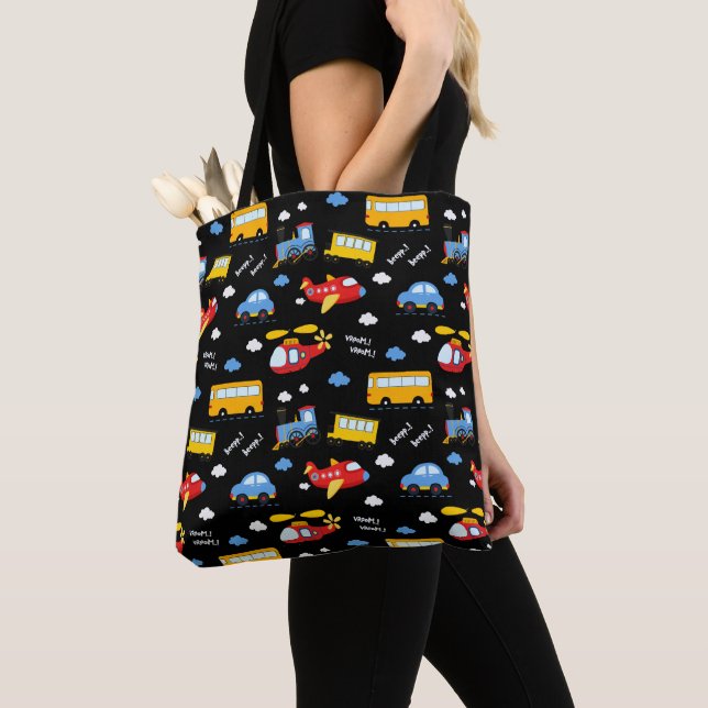 Bolsa Tote Cute Cartoon Vehicles Pattern  (Close Up)