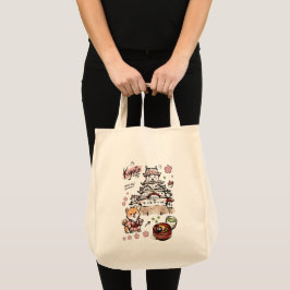 Bolsa Tote Cute Castelo Japonês Arte Doodle Kyoto