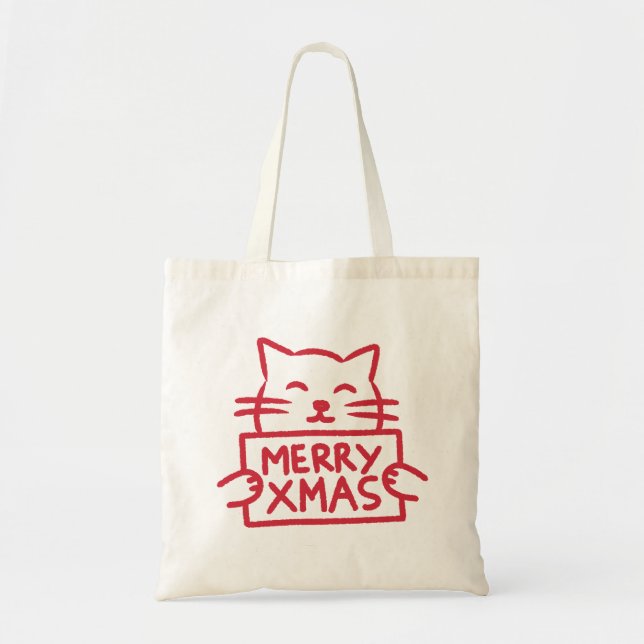 Bolsa Tote Cute Cat Merry Xmas (Frente)