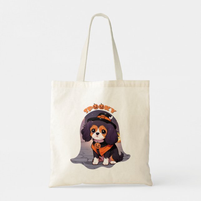 Bolsa Tote Cute Cavalier King Charles halloween spooky (Verso)